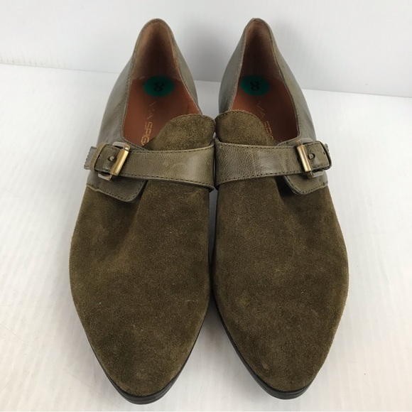 Via Spiga Monk Strap Loafer Flats Pointed Olive Green Suede Leather Size 8 - Picture 9 of 11